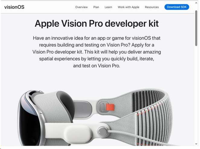 Apple宣布开发者现可在其官网申请Vision Pro开发者套件